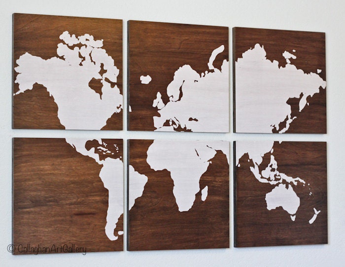 The Wood Grain World Map Screen Print Collection II