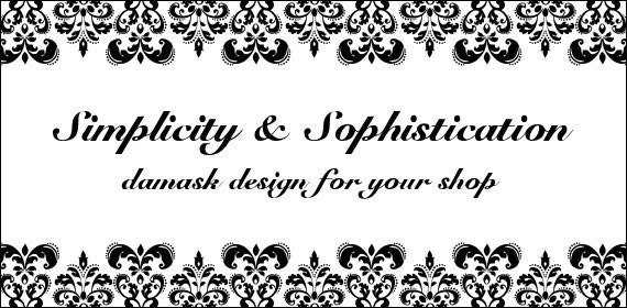 Black White Damask "Simplicity & Sophistication" Premade Etsy Shop Banner Graphics Set