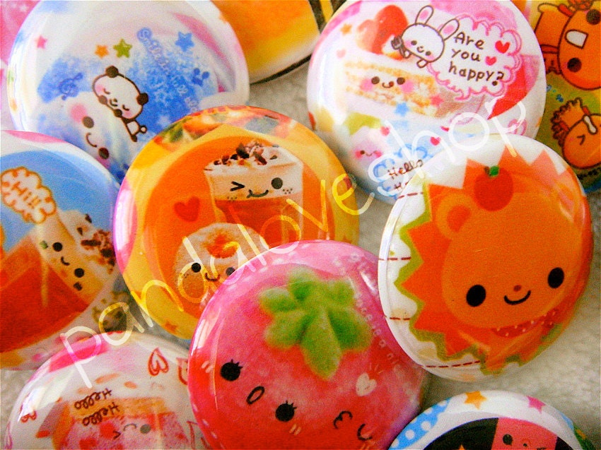 Kawaii Pinback Buttons (Set of 25) japanese party favors, kawaii pins, kawaii buttons, kawaii party favors