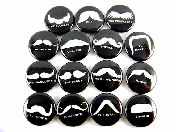 Mustache Love - Moustache Black and White Buttons (Set of 15) - Cabochons - 1 inch Flat Back Buttons