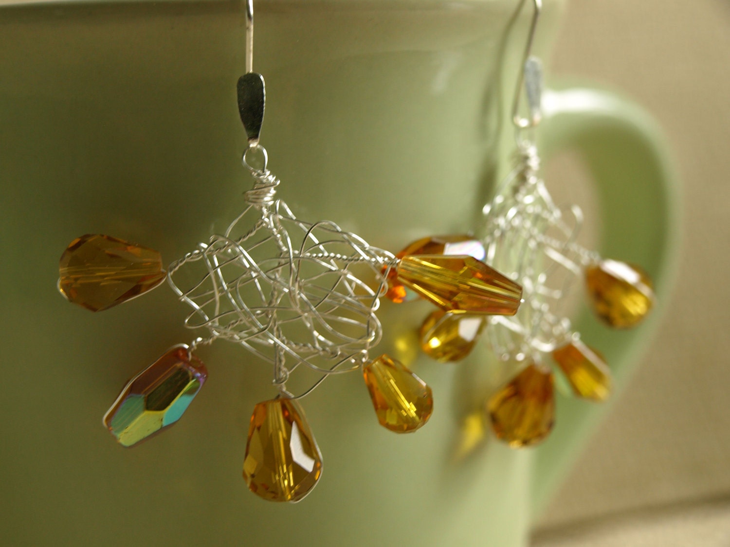 Silver Honey Wire Web Earrings
