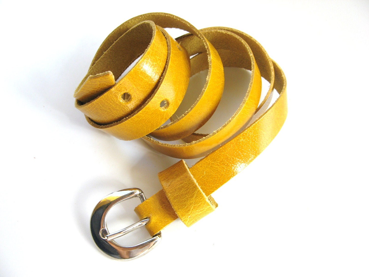 SUPER SKINNY LEATHER Belt - in Big Yellow Taxi -  Free Shipping