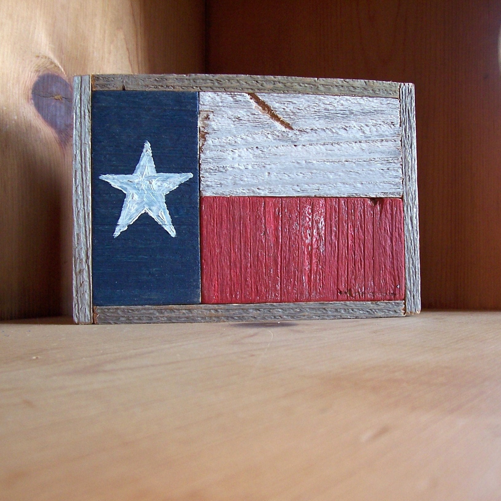 Small Rustic Texas Flag Folk Wall Art Made from Reclaimed Fencewood