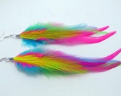 Feather Earrings - Colorful, Neon, Rainbow, Bright Colors - Electricity