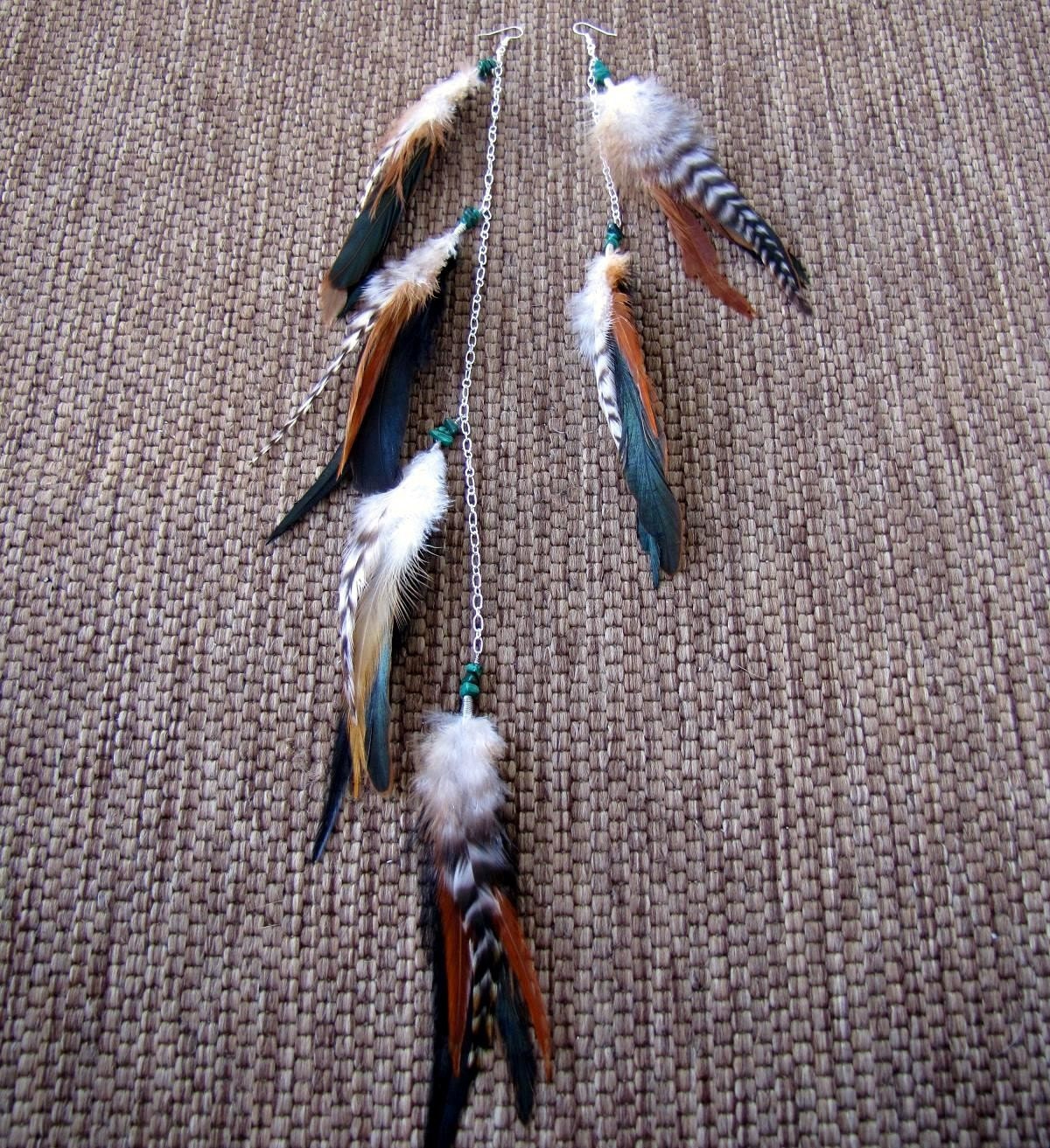 Extra Long Feather Earrings - Asymmetrical Feather Earrings, Brown and Black Feathers - Gypsy Princess
