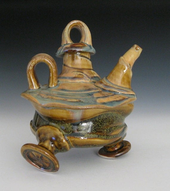 funky footed loopy handle teapot