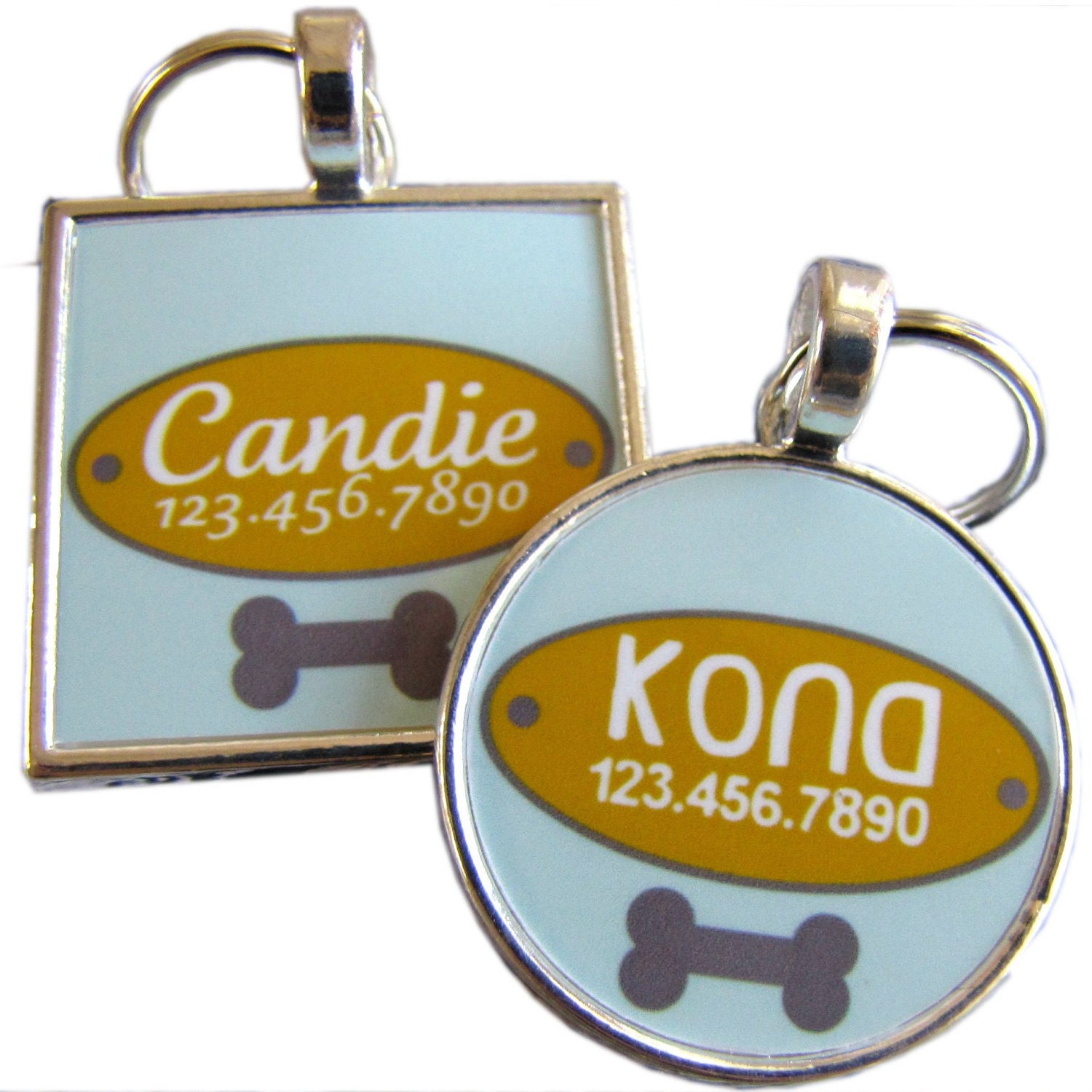 Teal Doggy Nameplate- Custom Silver Pet ID Tag
