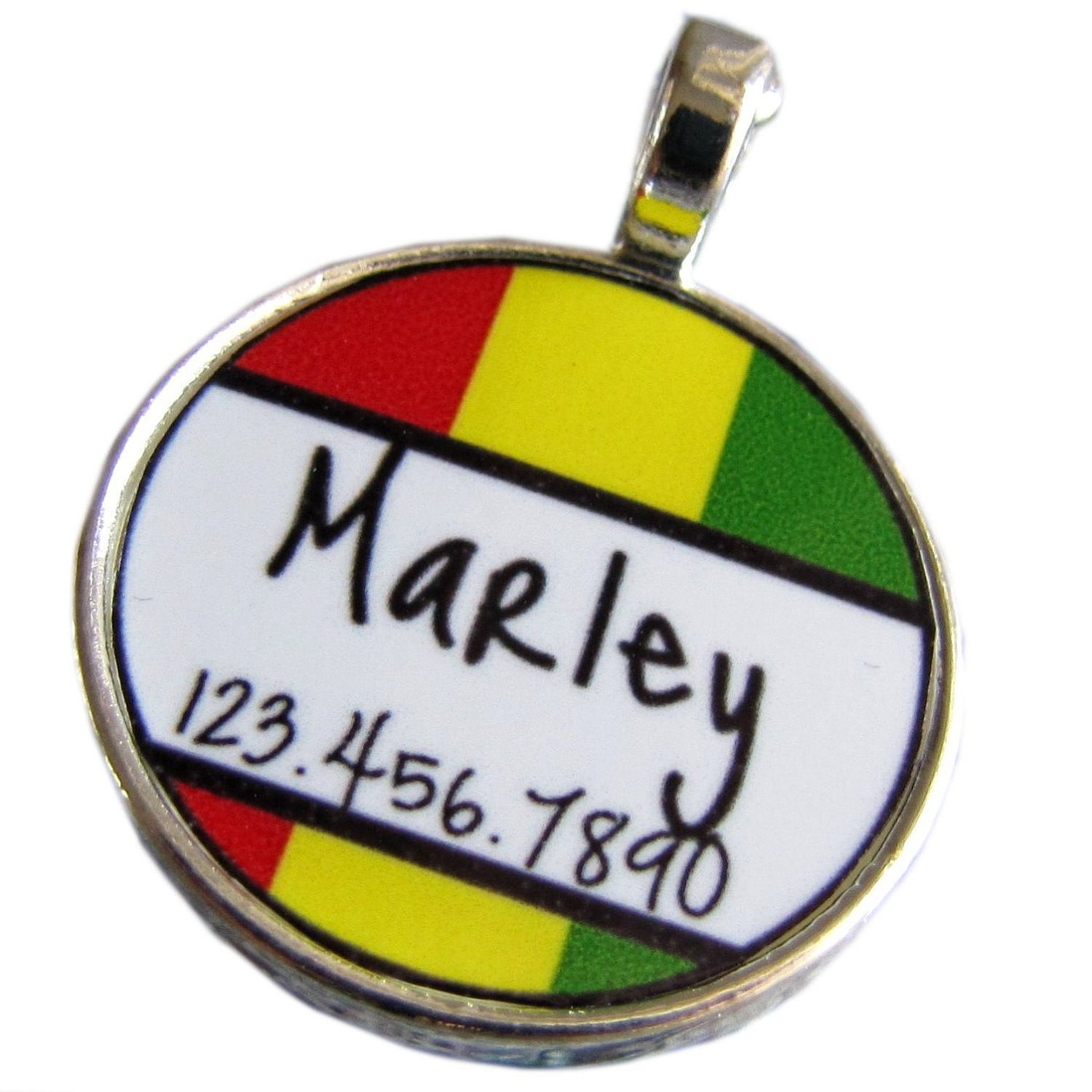 Rasta Stripes Silver Pet ID Tag