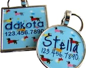 Retro Daschund Print Silver Custom Pet ID Tag