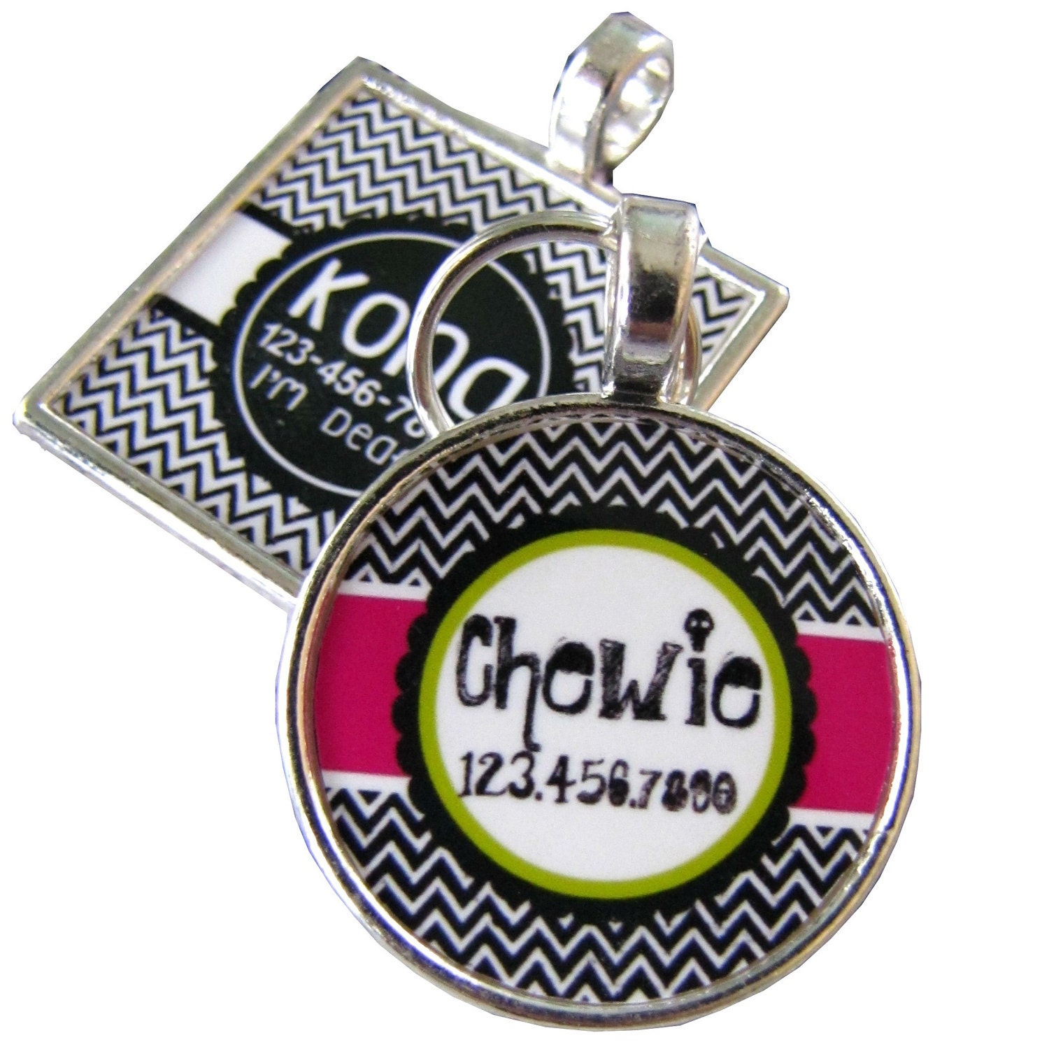 Modern Zig Zag- Custom Silver Pet ID Tag- MORE COLORS