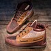 Handcrafted HIGHTOP Leather Boat Shoes - Purple, Maroon, and Southwest Style Print - Etched Eagle - MADE to ORDER