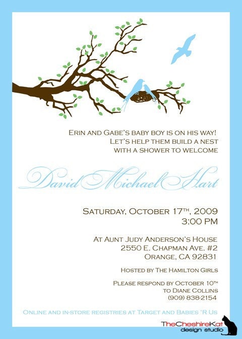 Building a Nest - Adorable and Elegant Baby Shower Invitation - Customizable Color and Text
