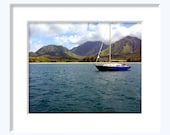 Hanalei Bay - Kauai Hawaii Photography Sailboat Blue Ocean Island Tropical Descendants Art Mountains Boat - 8x10 Photograph