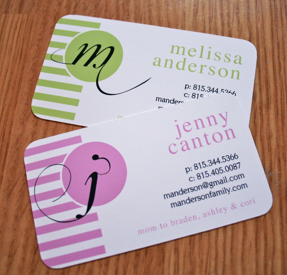Calling cards Business cards Mommy cards - Monogram Striped - set of 50