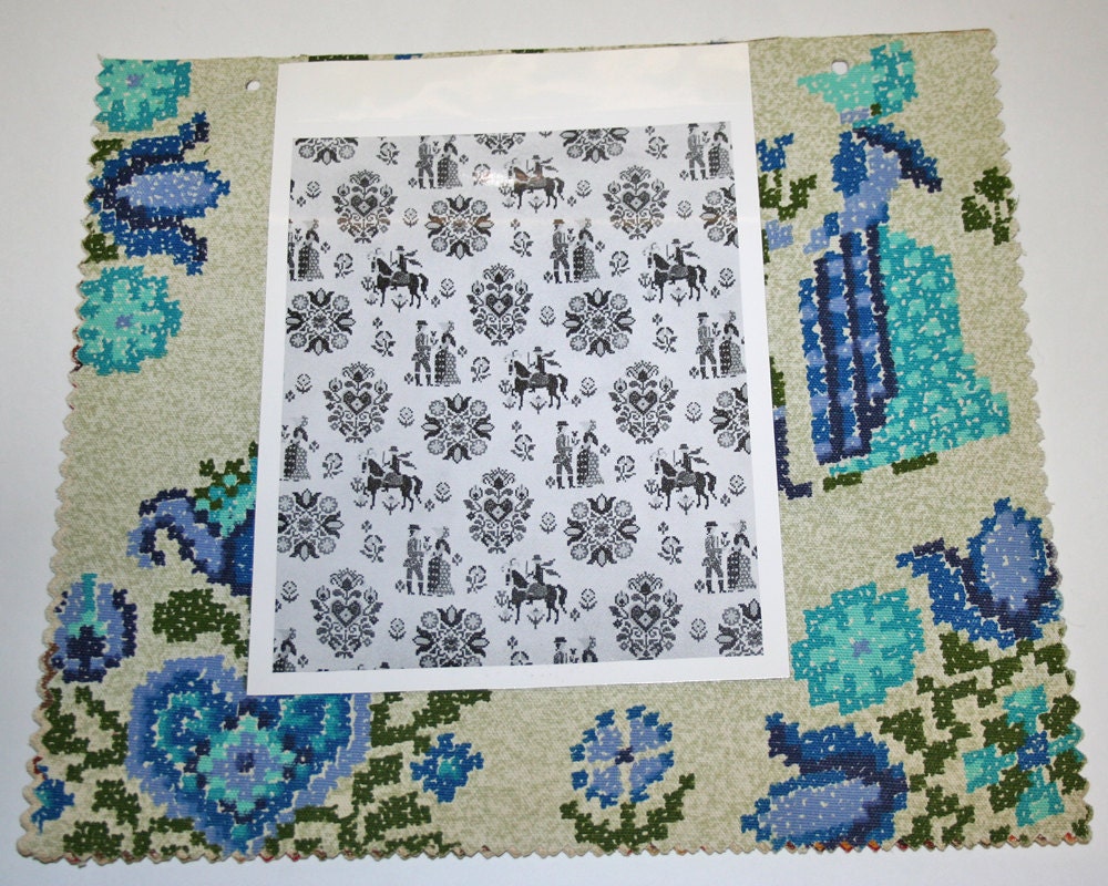 Vintage Swatches 1960s 'Hampshire' Mock Cross Stitch Upholstery Drapery Cotton 5 pcs