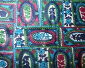 Vintage 1950s Dress Fabric Polished Cotton Intense Blues Pinks