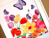 Purple Butterflies and Flowers Art Decor 8x10 Print Baby Kids Children