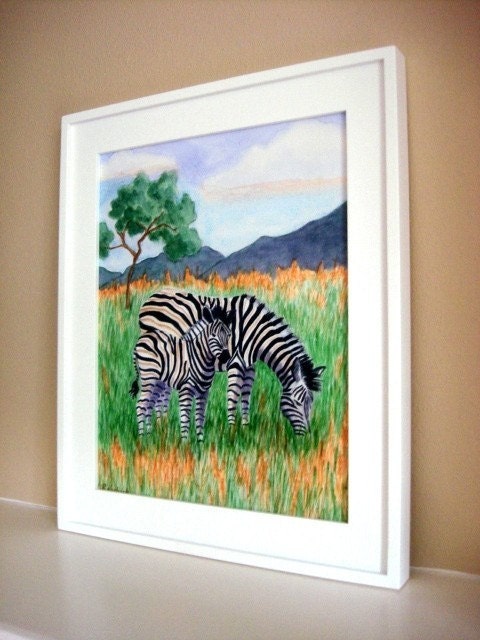 Zebra Safari Animal Jungle Nursery Art Decor - 8x10 Print- Baby Kids Children FREE PERSONALIZATION