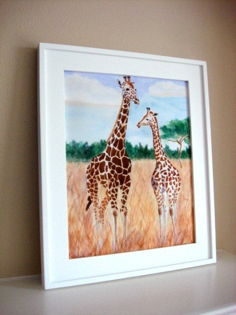 Giraffe Safari Animal Jungle Nursery Art Decor 8x10 Print - Baby, Kids, Children, Boy FREE PERSONALIZATION