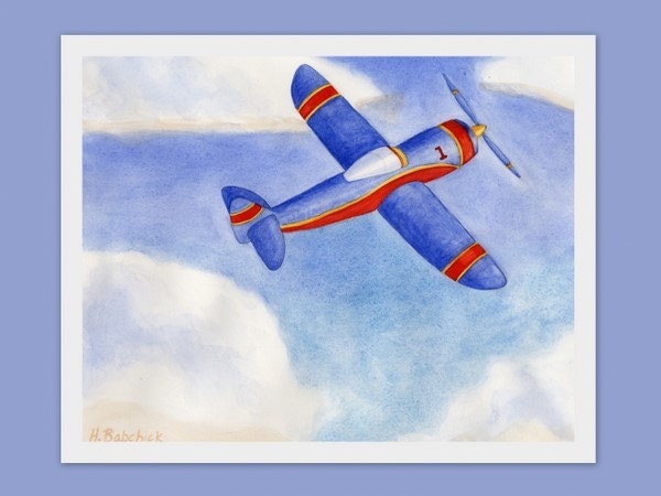 Airplane Art Print, 8x10 Giclee Print, Transportation Decor, Airplane Decor, Boys Room Decor