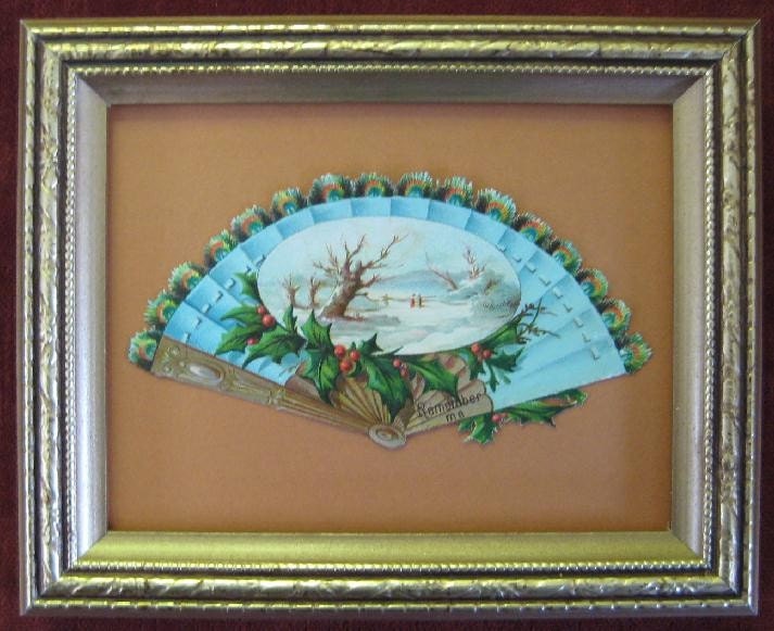Bohemian Cottage Decor Peacock Feather Fan Victorian Paper Diecut  Framed