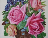 1890's Victorian Scrap Rose Basket Die Cut Floral Cottage Decor