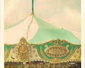 Vintage Carousel Photograph - Shabby Chic 9x9 print - surreal mint peach gold print nursery decor photography