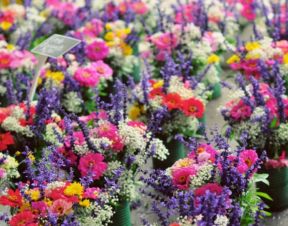 Flowers at Market - 8x10 Photograph - fresh modern home decor - pink red purple bouquet print - gift for garden lover