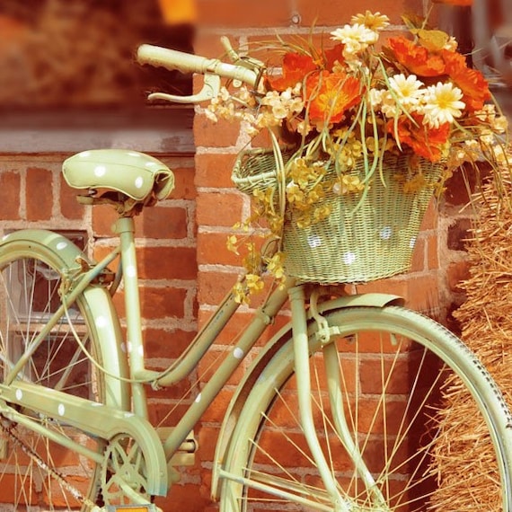Rustic Holiday Photograph - Autumn Bicycle Print 5x5 - warm photographyThanksgiving Christmas home decor Hostess Gift