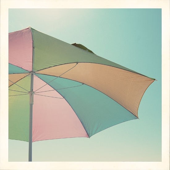 Summer Umbrella Photograph 5x5 Fine Art Print - beach sun sunshine pastel pink blue mint photo