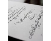 Letterpress Calligraphy Wedding Invitation On Cotton Royalty Cardstock: Handwritten with Calligraphy printed in Letterpress couture luxury