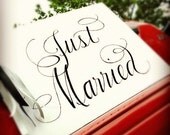 Calligraphy Just Married Sign...Handpainted with Vintage Ribbon and Lace custom made to order