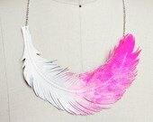 Feather Necklace, Neon Hot Pink Feather Jewelry, Dip Dye Statement Necklace, "Limited Edition"