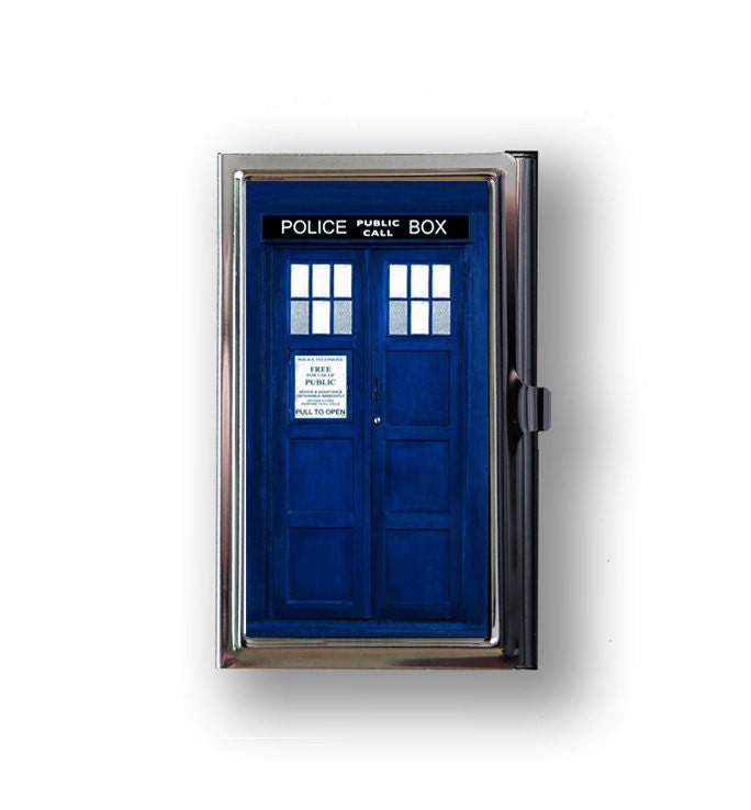 Business Card Case  British Blue Police Box Metal Case Fits Business, Credit, Debit and Gift Cards