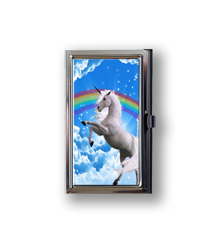 Business Card 80's Rainbow Unicorn Metal Case Fits Business, Credit, Debit and Gift Cards