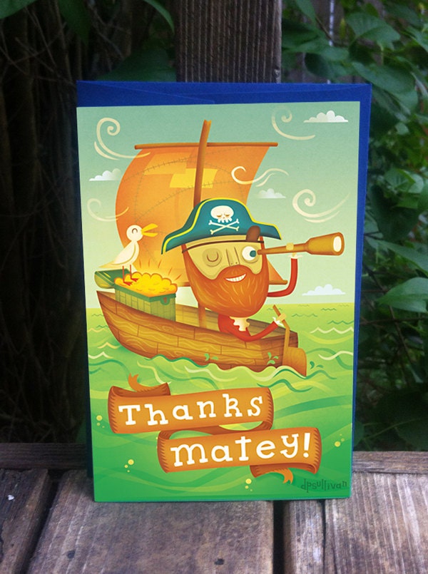 4x6 Pirate Thank You Card w/ navy envelope