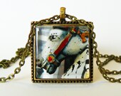 Pendant Photo Necklace Vintage Horse Hitching Post Glass Tile in Antique Bronze Setting