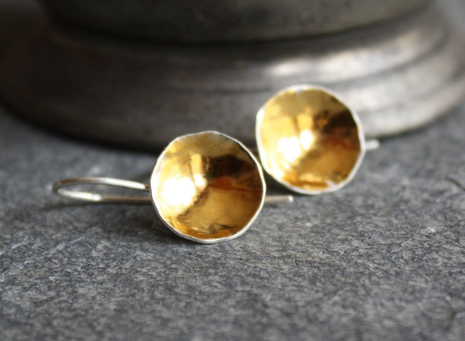 Recycled silver and 24K gold earring- the mirror earrings