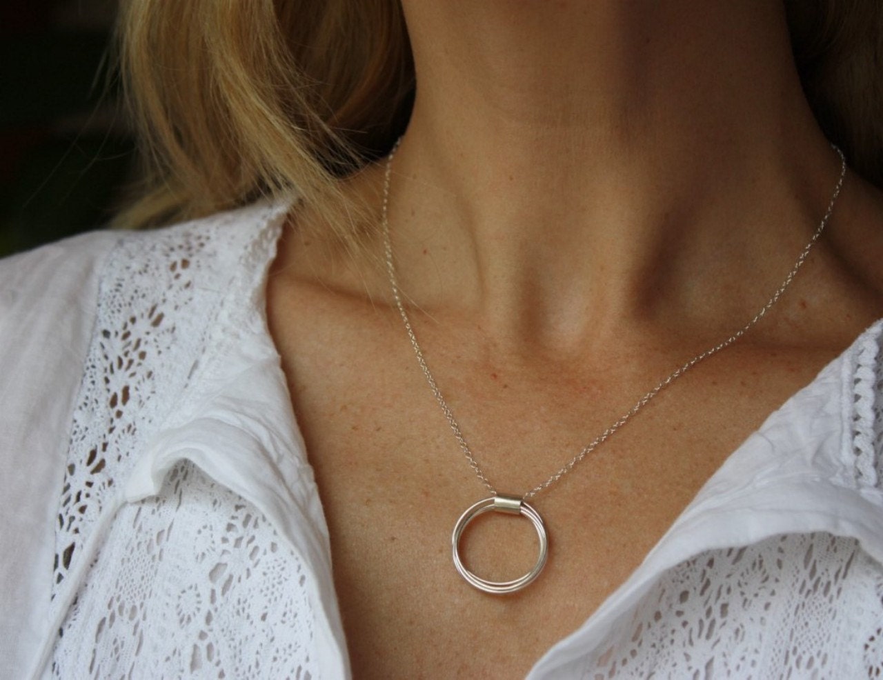 recycled sterling silver circle necklace- the loops small