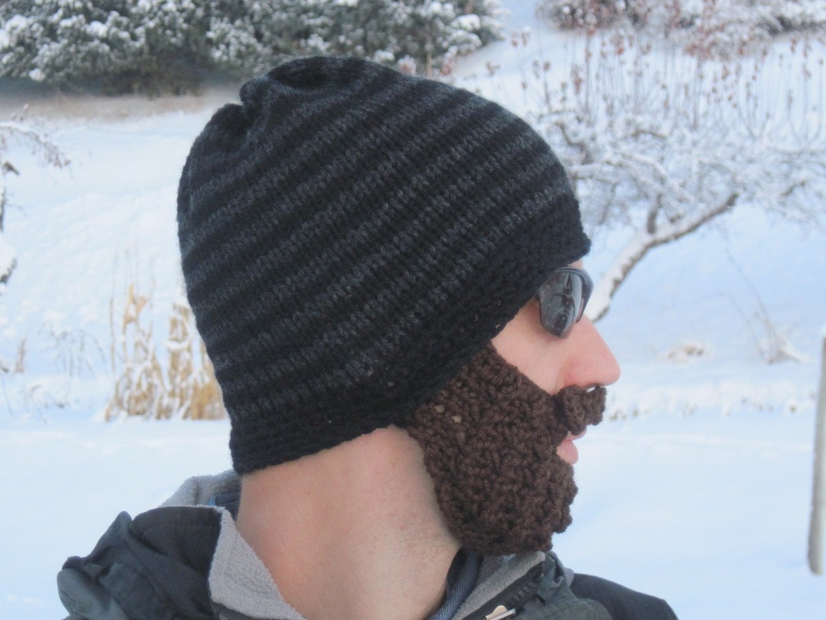 beard beanie - black and charcoal striped L/XL