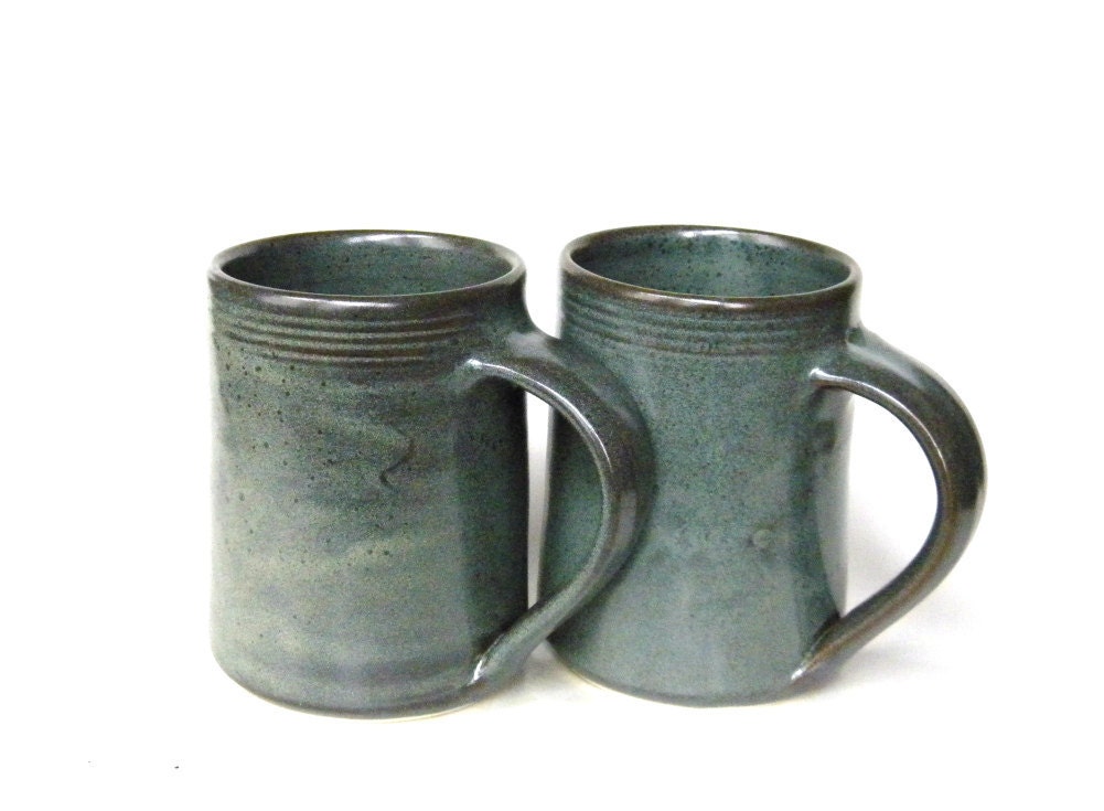 Set of 4 -16 oz Handmade Ceramic Mugs -- Slate Grey -- Hand crafted pottery for tea, cocoa or coffee