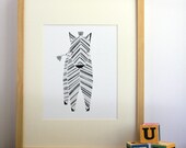 Zeek Zebra Illustration - Safari Collection, Nursery Art, Kids Wall Art - Free US Shipping
