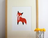 October Little Fox Illustration, Fox Art Print, Nursery Art, Children Decor, Fox Art, Orange Fox Art - Free US Shipping