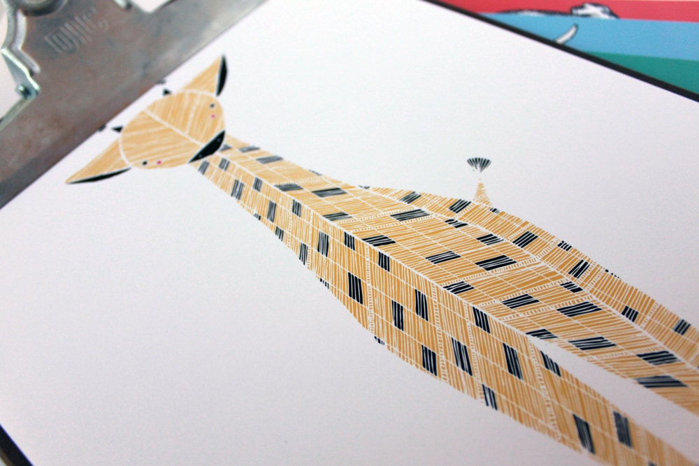 Gemma Giraffe Illustration - Safari Collection, Nursery Art, Kids Wall Art - Free US Shipping