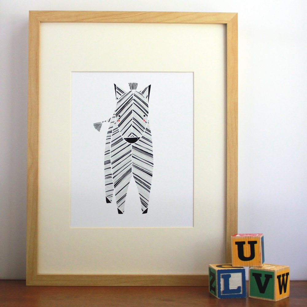 Zeek Zebra Illustration - Safari Collection, Nursery Art, Kids Wall Art - Free US Shipping
