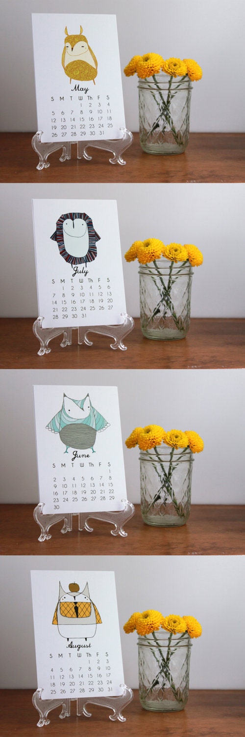 Sale 2013 Illustrated Owl Calendar with Display Easel