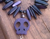 Purple bib necklace with skull -Free Shipping
