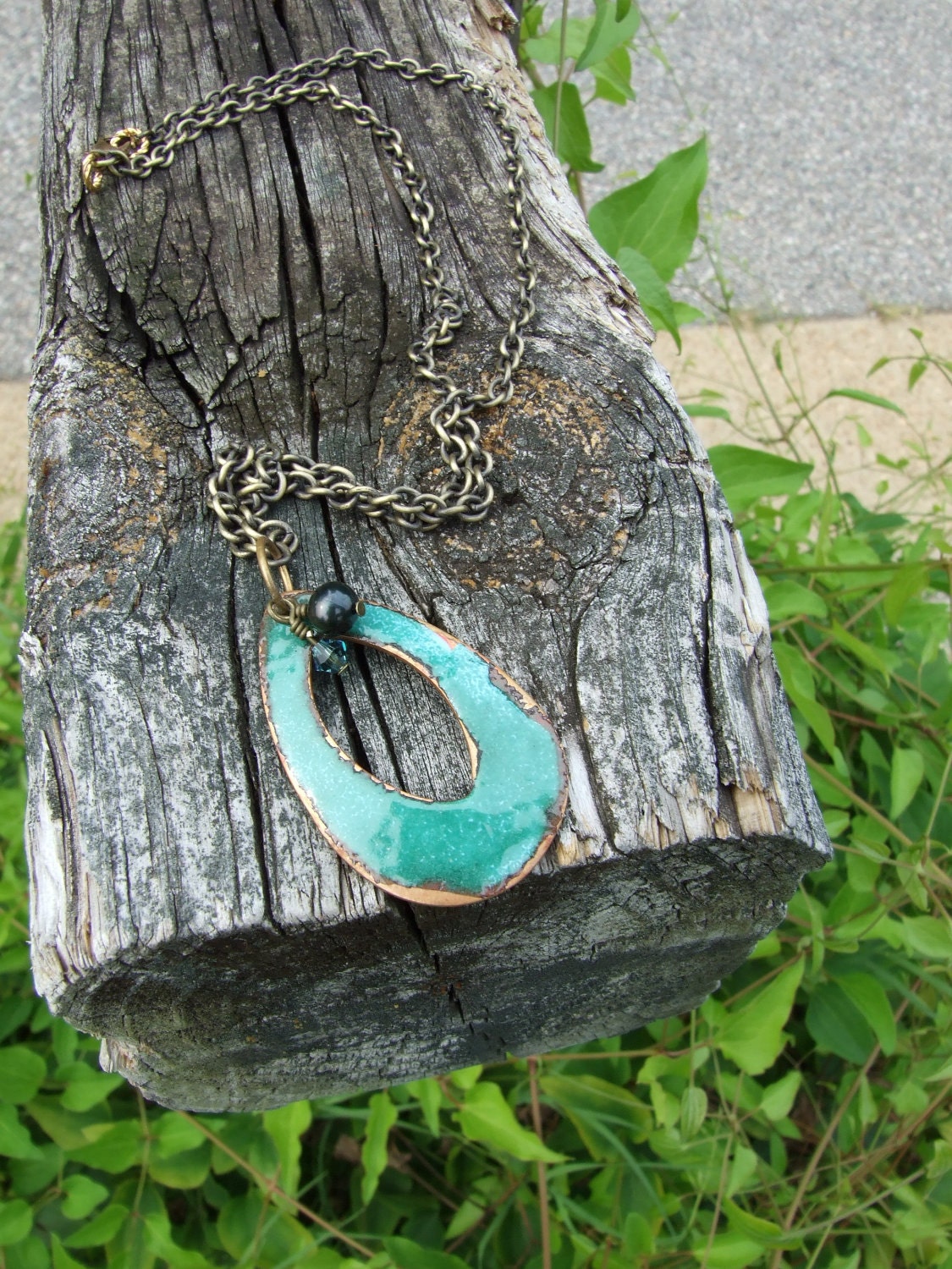 Copper enameled pendant necklace