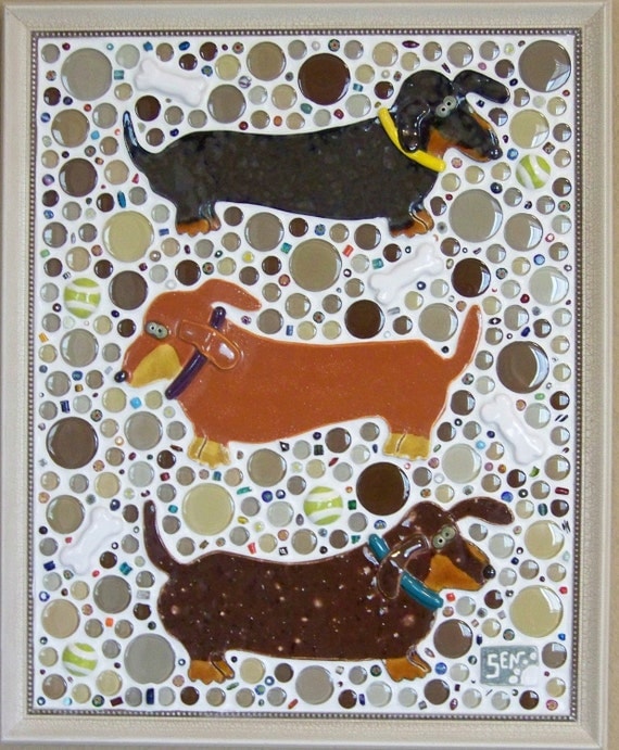 Mosaic Dachshund Dog Wall Art "Tail Chasers"