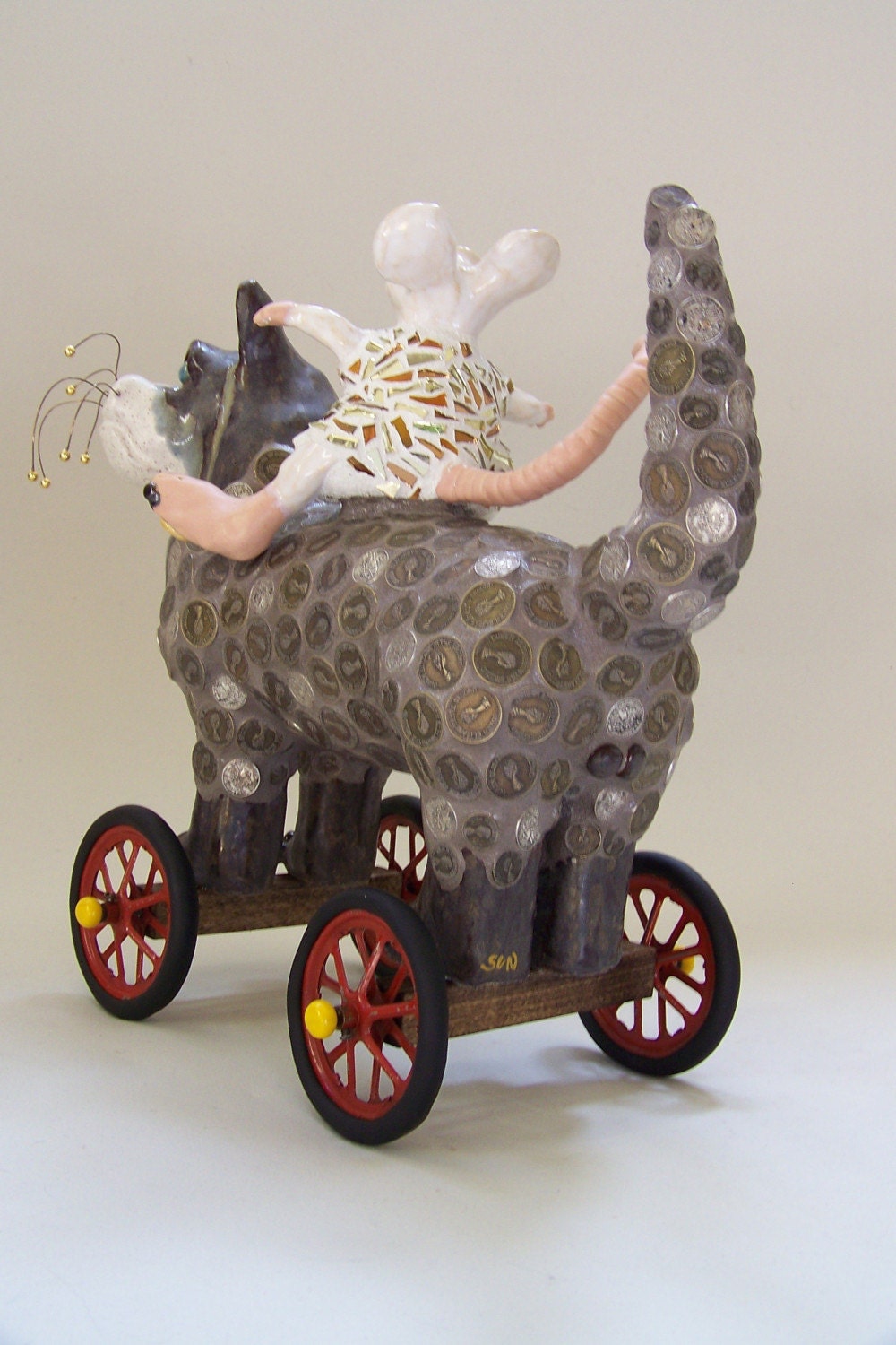 Mosaic Cat Sculpture on Wheels "Ratz-N-Katz"